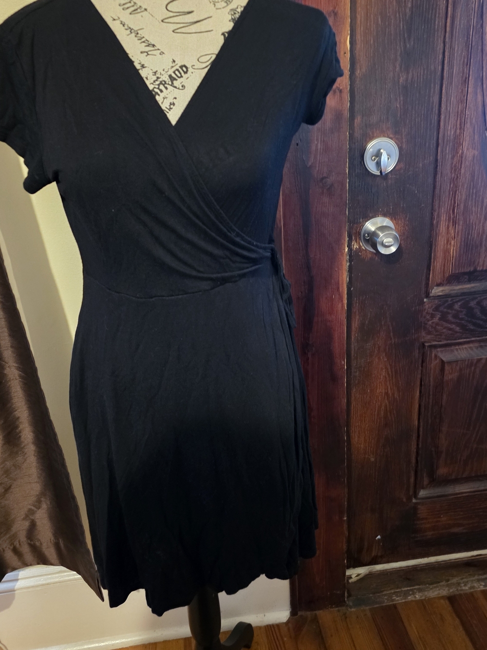 Women's Black Faux Wrap Dress - M